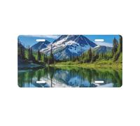 License Plate 30 x 15 CM Car Front License Plate Mountain Reflection in Lake License Plate Cover Aluminum Vanity Tag for Car Decoration Plates Tag with 4 Holes