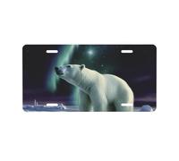 License Plate 30 x 15 CM Car Front License Plate Polar Bears Northern Lights License Plate Cover Aluminum Vanity Tag for Car Decoration Plates Tag with 4 Holes