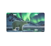 License Plate 30 x 15 CM Car Front License Plate Polar Bears Northern Lights License Plate Cover Aluminum Vanity Tag for Car Decoration Plates Tag with 4 Holes