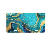 License Plate 30 x 15 CM Car Front License Plate Turquoise Blue Gold Marble License Plate Cover Aluminum Vanity Tag for Car Decoration Plates Tag with 4 Holes