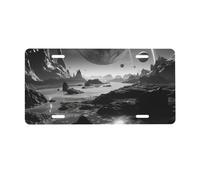 License Plate 30 x 15 cm Personalized Front License Plates Funny Vanity Plates Front Tag Plate Black and White Image of Planet Novelty License Plates Women Car Accessories