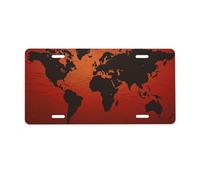 License Plate 30 x 15 cm Personalized Front License Plates Funny Vanity Plates Front Tag Plate Red and Brown World Map Novelty License Plates Women Car Accessories