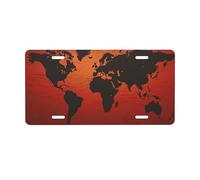License Plate 30 x 15 cm Personalized Front License Plates Funny Vanity Plates Front Tag Plate Red and Brown World Map Novelty License Plates Women Car Accessories