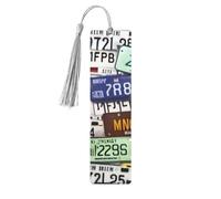 License Plate 5 Pc Artistic Bookmark Set for Women, Tassel Wooden Bookmarks Study Supplies