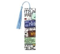 License Plate 5 Pc Artistic Bookmark Set for Women, Tassel Wooden Bookmarks Study Supplies