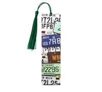 License Plate 5 Pc Artistic Bookmark Set for Women, Tassel Wooden Bookmarks Study Supplies