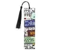 License Plate 5 Pc Artistic Bookmark Set for Women, Tassel Wooden Bookmarks Study Supplies