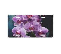 License Plate Beautiful Purple Orchids License Plate Cover with 4 Holes License Plate for Car Aluminum Vanity Tag Decoration Plates Tag Standard Size 30 x 15 CM
