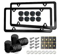 License Plate Frame, 2 Pack Aluminum License Plate Frame for Front and Rear Car Tag, with Mounting Hardware Kit- Screws Caps (Black)