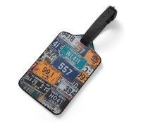 License Plate Luggage Tag for Suitcase - PU Leather Suitcase Tags with Name ID Card & Adjustable Strap, Durable Scratch-Resistant Travel Bag Tag for Backpacks Gym Bags