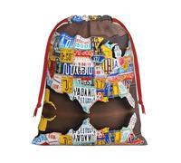 License Plate Map Print Drawstring Gift Bag With Pull Cord Closure For Gifting And Storage