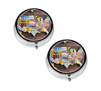 License Plate Map Print Pill Box 3 Compartment Medicine Pill Case,Portable for Pocket Or Purse Pill Organizer Decorative Metal Medicine Vitamin Organizer Unique Gift