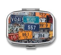 License Plate Pill Box 2 Compartment Portable Pill Case Daily Square Pill Organizer for Pocket Purse Daily Medicine Container to Hold Vitamins Fish Oil Travel Gifts