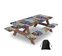 License Plate Print Camping Essentials Waterproof Camping Table And Bench Cover With Drawstring Bag 183 Cm