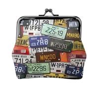 License Plate print Coin Purse, Mini Change Purse for Women Small Coin Purse for Credit Card ID Key, Black, One Size, Vintage