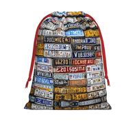 License Plate Print Drawstring Gift Bag With Pull Cord Closure For Gifting And Storage