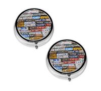 License Plate Print Pill Box 3 Compartment Medicine Pill Case,Portable for Pocket Or Purse Pill Organizer Decorative Metal Medicine Vitamin Organizer Unique Gift