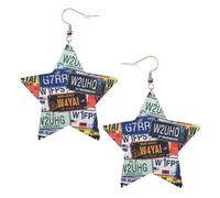 License Plate Printed Leather Pierced Earring Set, 1 Pair Lightweight Bohemian Earrings Birthday Party Jewelry Gifts For Women
