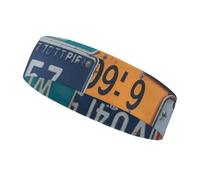License Plate Sports Sweatband 15" Polyester Hairband Absorbent Quick-Dry Headband for Running, Yoga