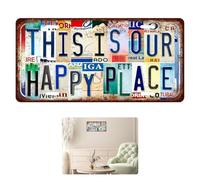 License Plate Wall Decor, My Happy Place Sign, Vintage Tin Signs for Home and Office, This Is Our Happy Place Don't FIt Up Metal Plaque, 30.7 x 15.5 cm Rustic Wall Art for Living Room Garden Bar