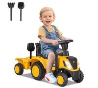 Licensed Caterpillar Ride on Tractor, 2 in 1 Ride on Push Car with Detachable Trailer, Headlight, Horn, Rake, Shovel, Foot to Floor Walker Toy Sliding Truck Gift for Kids Toddler