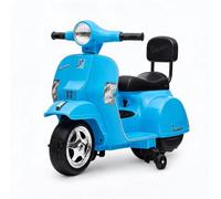 Licensed Classic Vespa 6V Kids Electric Ride-on Scooter Motorcycle Blue | 4-Wheel Stable Toddler Motorbike with Training Wheels, Ride-On Toy for Ages 3-7