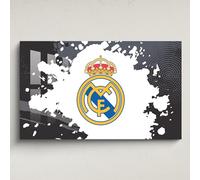Licensed Décor Real Madrid Acrylic Wall Art - Medium (100cm (w) x 60cm (h) - Full Crest on Colour Splash Black & Grey