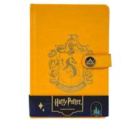 Licensed Harry Potter House notebook journal, parchment paper, house logo, house history, Gold printed house crest logo in front, Hogwarts, Gryffindor, Slytherin, Hufflepuff and Ravenclaw (Hufflepuff)