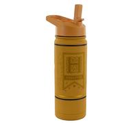 Licensed Harry Potter Hufflepuff 'Double Stainless Steel 304' Water Bottle with Embossed Logo in Yellow & Just and Loyal in Silver, Capacity 530ml (18oz), Storage 16 Hours hot and 12 Hours Cold