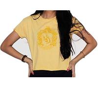 Licensed Harry Potter Hufflepuff Women’s Crop T-Shirt - Yellow Graphic Tee with House Crest & “Just and Loyal” Quote | Official Hogwarts Apparel for Ladies & Girls (M)