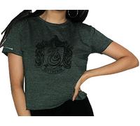 Licensed Harry Potter Slytherin Women’s Crop T-Shirt - Green Graphic Tee with House Crest Print | Official Ladies/Girls Hogwarts Apparel (UK, Alpha, L, Regular, Regular, Green)