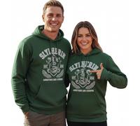 Licensed Harry Potter Unisex Slytherin Hoodie, Chainette fabric and Puff Print, Hooded Sweatshirt, with Embroidered Quidditch flag on sleeves (UK, Alpha, L, Regular, Regular, Slytherin)