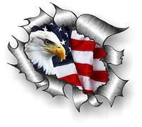 Licensed Ripped Torn Metal Rip Design With American Bald Eagle and US USA Stars & Stripes Flag Motif External Vinyl Car Sticker 105x130mm