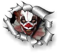 Licensed Ripped Torn Metal Rip Design With Evil Clown Horror Movie Style Motif External Vinyl Car Sticker 105x130mm