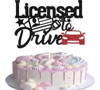 Licensed to Drive Cake Topper, Driver License Cake Decoration,16th 17th Birthday Party Decorations for Boys, New Driver Birthday Decoration,Funny 16 17 Years Old Party Supplies Black Red Glitter