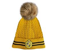 Licensed Unisex Harry Potter Hufflepuff Cable Knit ski hat Beanie with Detachable Pom Pom Suitable Adults and Teens Yellow