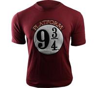 Licensed Unisex Harry Potter Platform 9 3/4 Applique Embroidery with Sleeve Print t-Shirt (L) Maroon