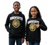 Licensed Unisex Kids Harry Potter Hogwarts Hoodie - Official Hogwarts Crest Sweatshirt with Raised Puff Print & Sleeve Detail - Ages 1 to 13 Years, Black (UK, Age, 7 Years, 8 Years)