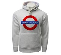 Licensed Unisex Mind the Gap™ Chainstitch Embroidered Colour Ash Grey Hooded Sweatshirt (as8, alpha, x_l, regular, regular)