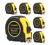 Lichamp 27FT/8M SAE and Metric Tape Measure 6 Pack, Retractable and Easy Read Measuring Tape Bulk Set, Min 1/8 inch Fraction and 1mm Scale
