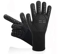 Lichi 2 Pcs BBQ Mitts, Heat Resistant High Temperature 800℃/1472℉ Flame Retardant Fireproof Barbecue Heat Insulation Silicone Microwave Oven Gloves - Black