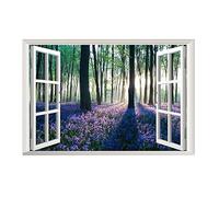 Lichi Faux 3D Window Art Decal Wall Sticker, Realistic Woodland Flower Field View, Nature Photo Poster Wallpaper Self Adhesive Mural, Bedroom Bathroom Living Room Removable Decor, Peel and Stick