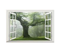 Lichi Removable Wall Sticker, 3D Forest Landscape Decal, Peel & Stick Mural, Fake Window View Self-Adhesive Wallcovering, Bedroom Living Space Kindergarten Decor, Realistic Tree Photo Wallpaper Art