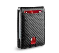 Lichi Wallets Mens Carbon Fiber Leather Wallets, RFID Blocking Wallet with 6 Cards and 1 ID Window, Bi-Fold Wallets Mens Gifts-Black