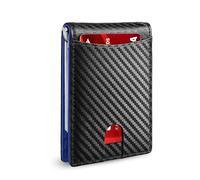 Lichi Wallets Mens Carbon Fiber Leather Wallets, RFID Blocking Wallet with 6 Cards and 1 ID Window, Bi-Fold Wallets Mens Gifts-Blue