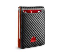 Lichi Wallets Mens Carbon Fiber Leather Wallets, RFID Blocking Wallet with 6 Cards and 1 ID Window, Bi-Fold Wallets Mens Gifts-Orange