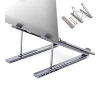 LICHIFIT Aluminum Alloy Laptop Folding Stand for Desk, Portable Foldable Tablets Mount with 8-in-1 Multi-Interface Expansion Dock Hub Multi-Angle Adjustment Ergonomic Design Laptop Bracket