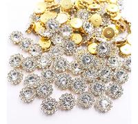 LICHLIN 100pcs 10mm Sunflower Sew On Rhinestones Gold Base Crystals Stones Trim Sewn Rhinestones for Clothes Sewing Accessories Crafts(10mm, Crystal)