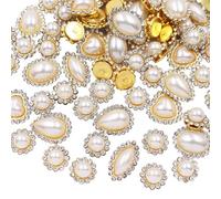 LICHLIN 100pcs Sunflower Sew on Rhinestones Pearl Trim Mixed Gold Claw Shiny Crystal Stones Beads Sewing Rhinestones Pearl Crafts