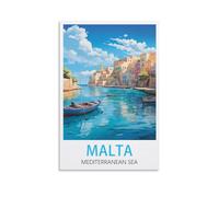 LICHNWW Malta Mediterranean Sea Vintage Travel Poster 08x12inch(20x30cm) Canvas Print for Living Room, Bedroom, Dorm, Home, Office Wall Decoration